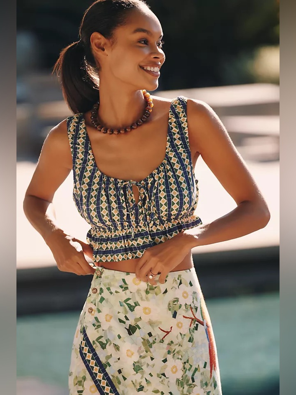 Anthropologie Celadine Linen Blend Ruffled Pattern Crop Top Size S NWT
